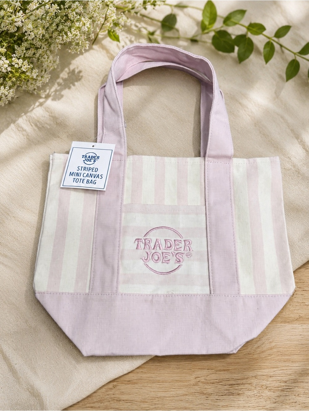 Trader Joe’s Summer 2026 Pink Striped Mini Canvas Tote Bag NWT